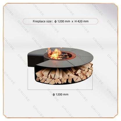 1200mm Freestanding Modern Fire Pit Large Outdoor Wood/Gas/Electric/Alcohol Stove Custom Cooking BBQ for Outdoor