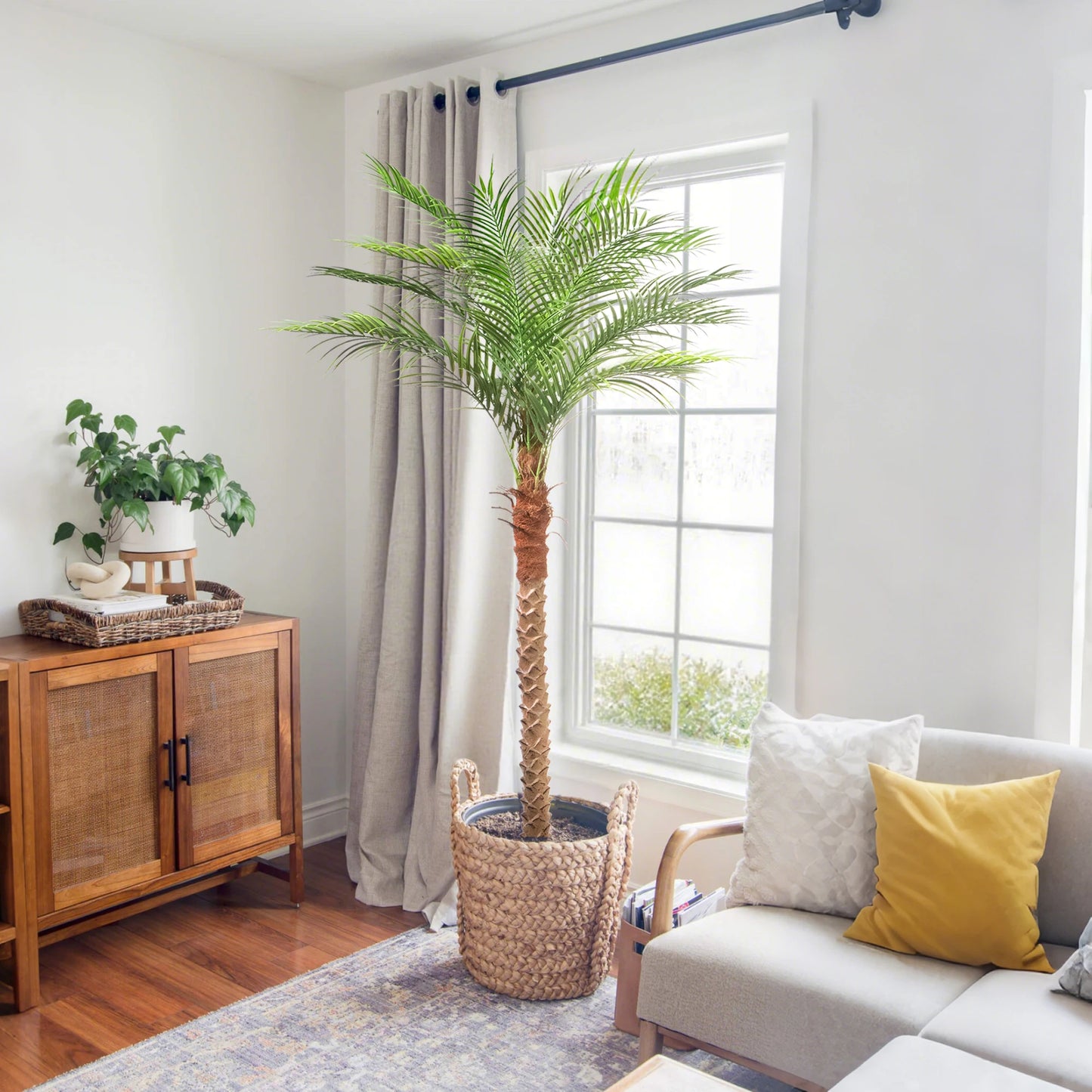 Faux Palm Tree Tall Artificial Silk Plant for Home Office Decor Indoor Outdoor UV Resistant Fake Lifelike Potted Tree 2 Pack