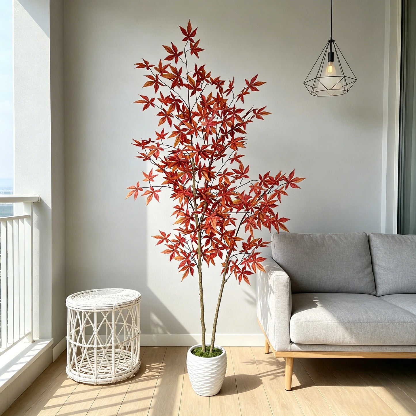 180-210cm/6.9ft Artificial Maple Plant Tree Potted Autumn Indoor Outdoor Ornament Home Garden Balcony Living Room Party Decor