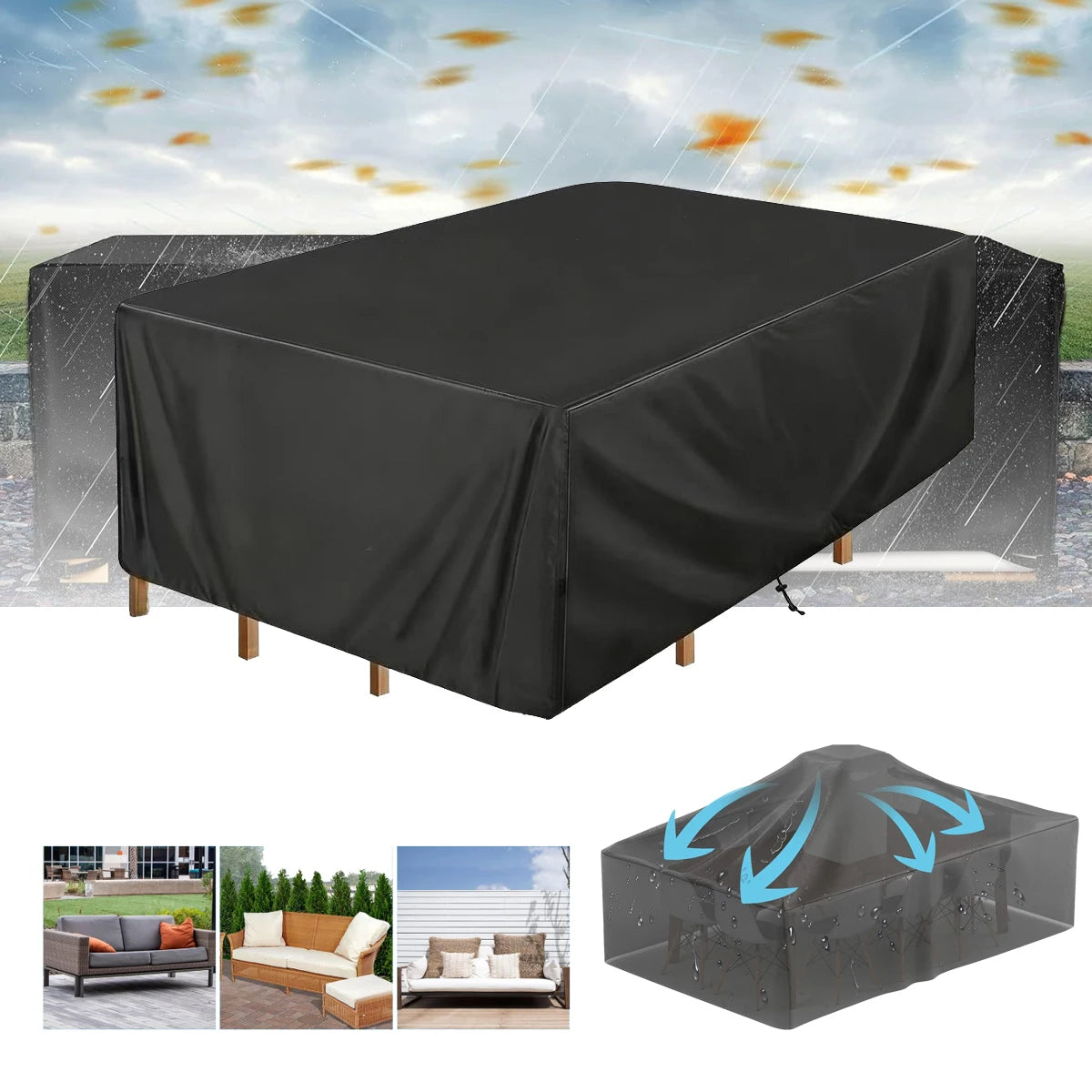 Outdoor Furniture Cover, Dust-proof, Waterproof and UV-proof Cover, Courtyard Garden Sunshade Protection Cover  Multi-size