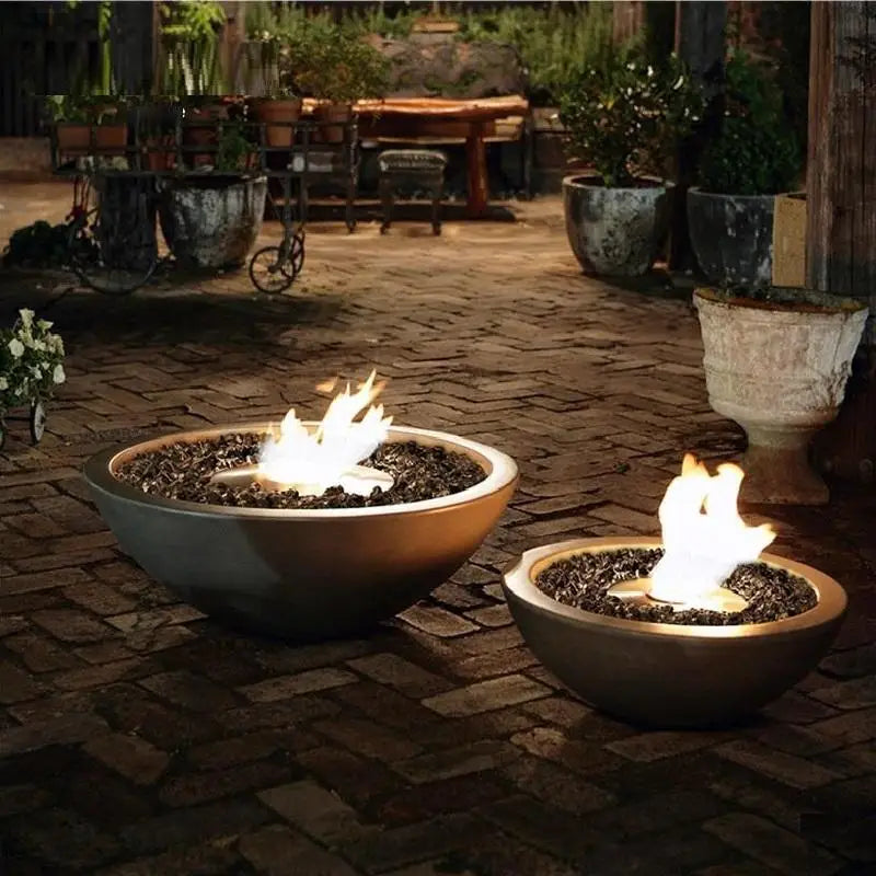 Modern Round Fire Pit Bowl Concrete Gas Fireplace For Outdoor