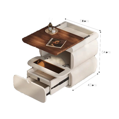 Rustic Nordic Bedside Table With Secret Compartment Safe Curved Cream Nightstand Unique Chic Mesitas De Noche Furniture For Home