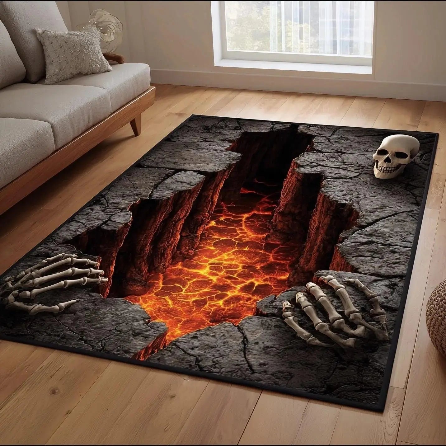 Skull Print Carpet Fire Pit Skeleton 2D Printed Door Mat Living Room Bedroom Home Decor Carpet
