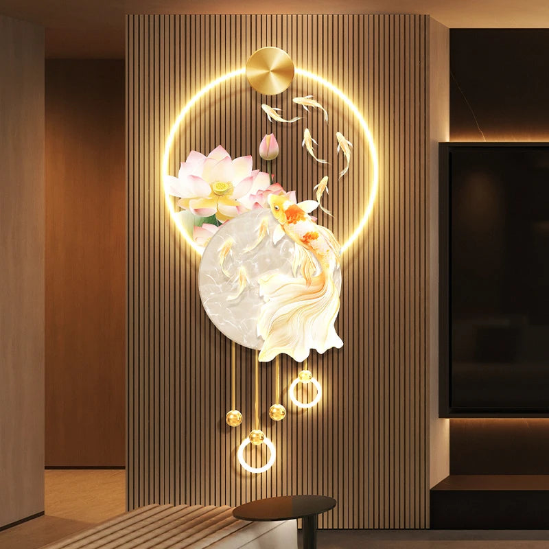 Koi Carp Living Room  Study Room  Bedroom Decoration  Painting Lamp  Lotus Corridor  Hanging Painting Of Nine Fish Wall Lamp LED