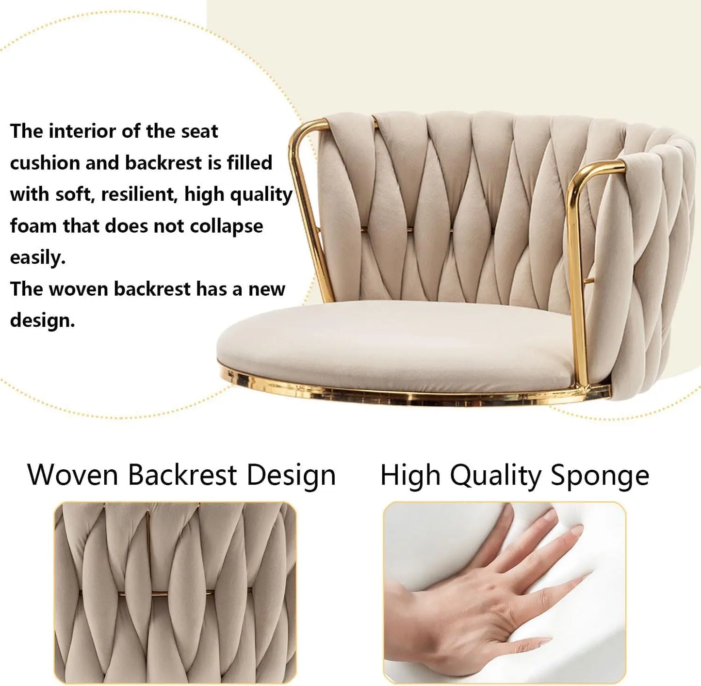 Gold Velvet Bar Stools Set of 3, Swivel Counter Height Bar Stools with Back, Adjustable Woven Barstools for Kitchen, Customized