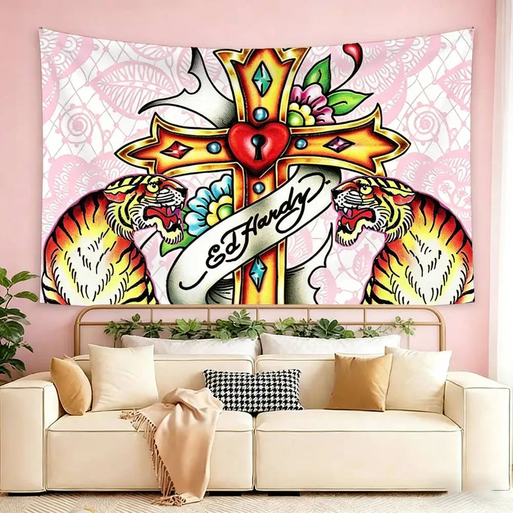 pink ed hardy wallpaper  Flags Wall Hanging Tapestry Outdoor Garage Room Decorative flag Background Blanket