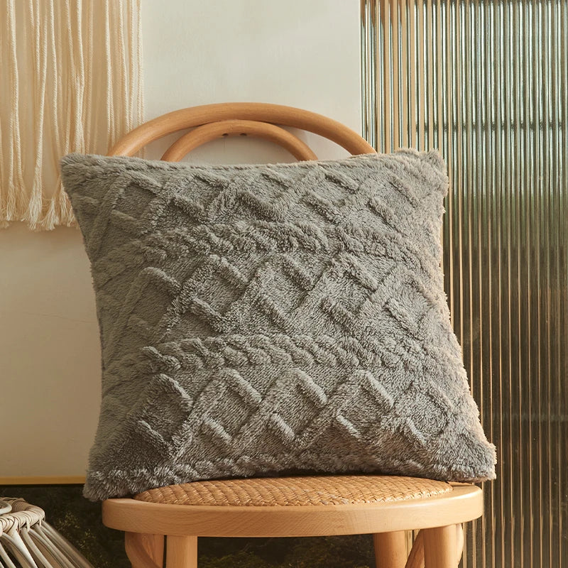 CANIRICA Throw Pillow Cover Cushion for Indoor Sofa Geometric Patterns Plush Faux Wool Pillow Covers Home Decorative 50x50cm
