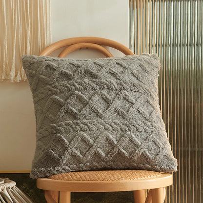 CANIRICA Throw Pillow Cover Cushion for Indoor Sofa Geometric Patterns Plush Faux Wool Pillow Covers Home Decorative 50x50cm