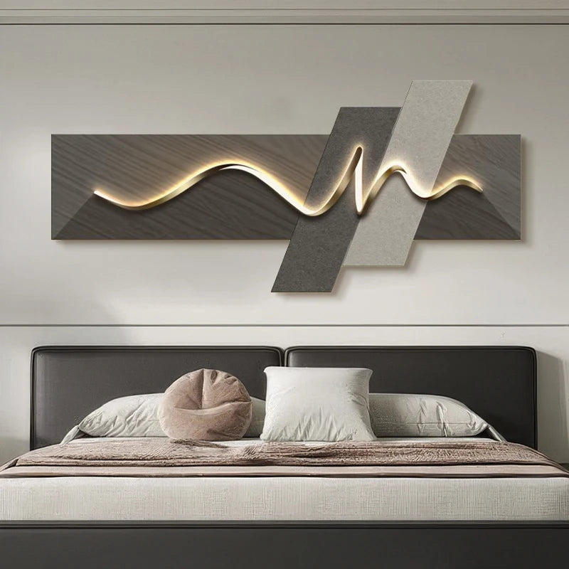 Main bedroom living room geometric office decor painting with lights luxury sofa TV background wall hanging picture bedroom beds