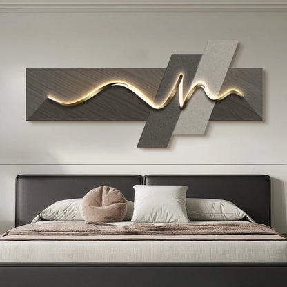 Main bedroom living room geometric office decor painting with lights luxury sofa TV background wall hanging picture bedroom beds
