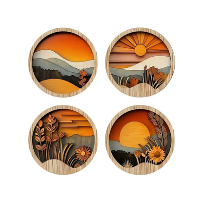 Boho Wall Art for Living Room Bohemian Wall Art 7.87Inch Round Wooden Frames Aesthetic Ornament for Porch Fireplace Balcony