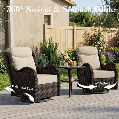 7 Pieces Outdoor Patio Furniture Set with 5" Thick Cushions, Weather-Resistant Wicker High Back Swivel Rocker, Customized