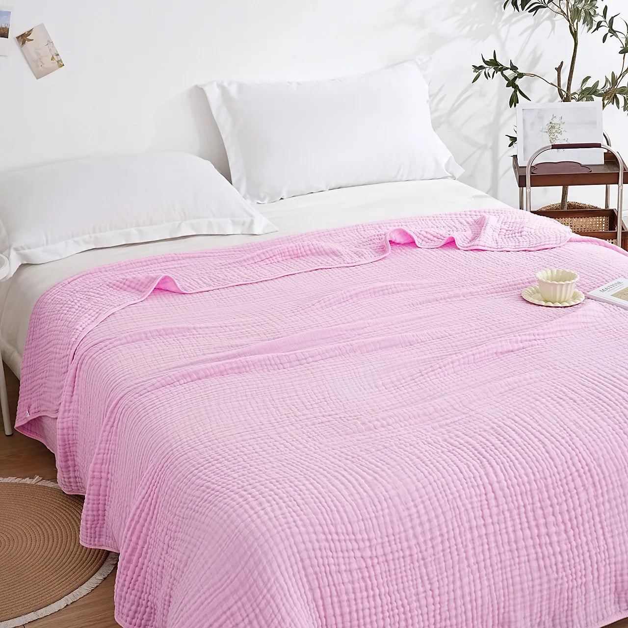 Plain Cotton Blanket Pure Cotton Plain Weave Fabric Waffle Quilt Adult Towel Six-layer Gauze Cover Blanket for All Seasons Sheet