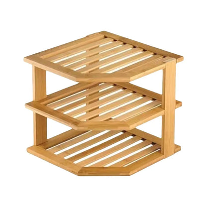 3 Tier Cabinet Organizer Shelf for Kitchen Storage Sturdy Plate Organizer Bamboo Corner Shelf Dish Rack for Cabinet Countertop