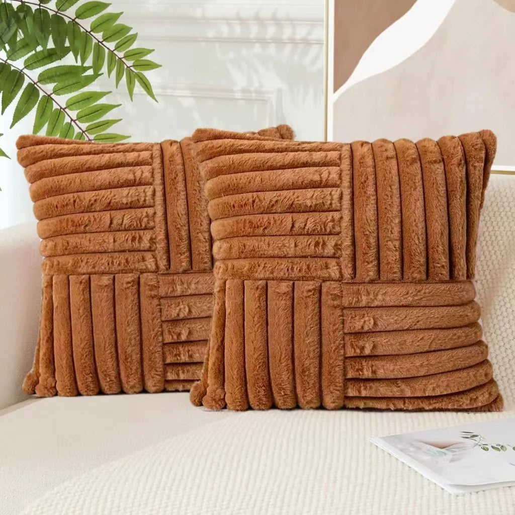 2pcs Artificial Plush Throw Pillow Covers, Suitable for Various Occasions Such as Bedding, Home Decoration, Etc
