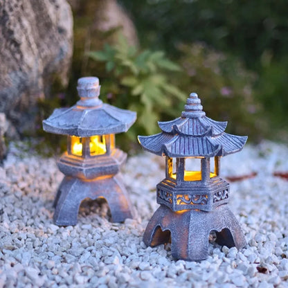 Outdoor Solar Lights Garden Decoration Outdoor Handcrafted Zen Pagoda Sculpture Retro Art Statue For Courtyard Balcony Porch