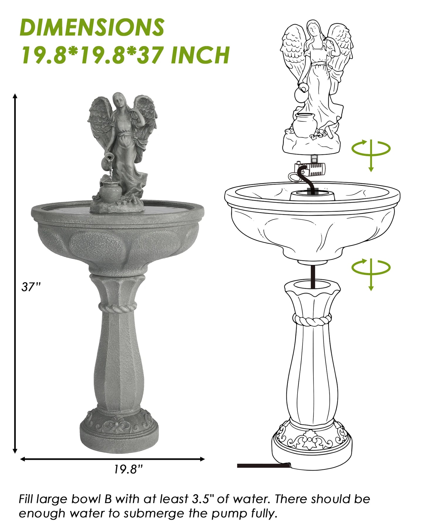 Outdoor Water Fountain, 37" High Cascading Waterfall Fountain with Whisper-Quiet Pump, Large Cascading Freestanding Resin Founta