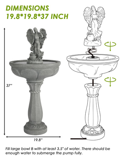 Outdoor Water Fountain, 37" High Cascading Waterfall Fountain with Whisper-Quiet Pump, Large Cascading Freestanding Resin Founta
