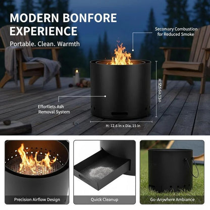 Portable Fire Pit 12.6 x 15 inch For Outdoor Patio Camping Backyard, Wood Burning Fireplaces Removable Ash Pan Metal Structure Outdoor Heating Gear
