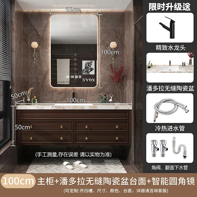 Rustic Retro Bathroom Cabinet Luxury Integrated Black Vanity Bathroom Cabinet Storage Organization Mobile Bagno Home Furniture