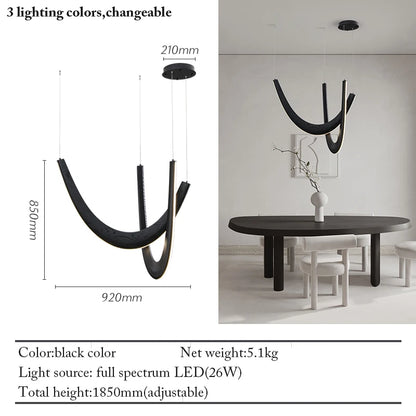 Modern U-shaped Wooden LED Pendant Lights Indoor Hanging Lamp Living Sitting Room Lobby Kitchen Island Dining Living Room Office
