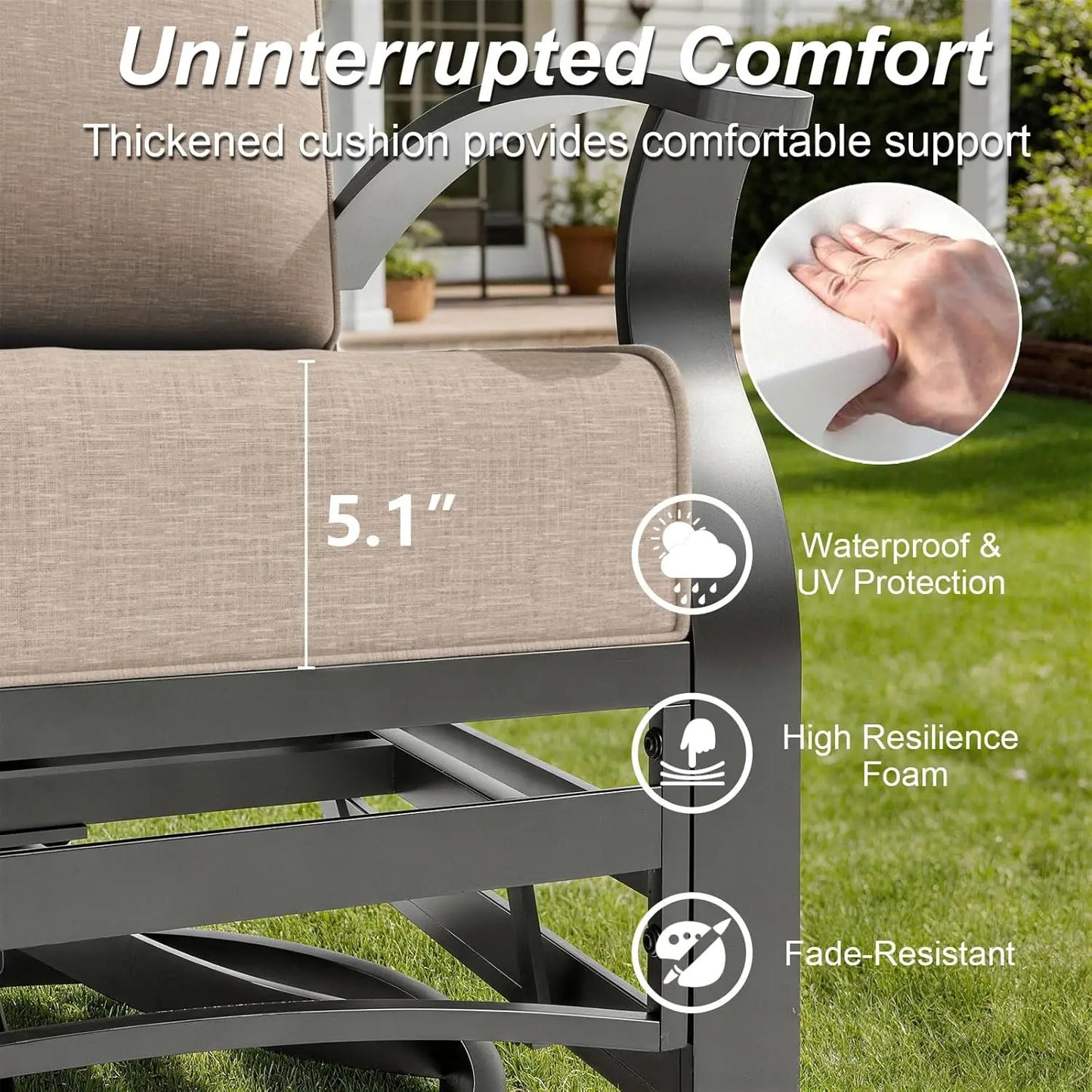 5 Piece Patio Set, Aluminum Outdoor Swivel Chairs Set of 2 with 2 Ottoman 5.1’’ High-Resilience Seat Cushions, Customized