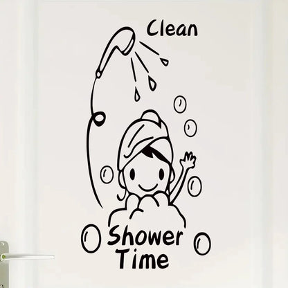 Vlean Show Time Bath Wall Stickers Bathroom Decoration for Living Room Cute Girls Gift Wallpaper for Shower Cubicle Home Decor
