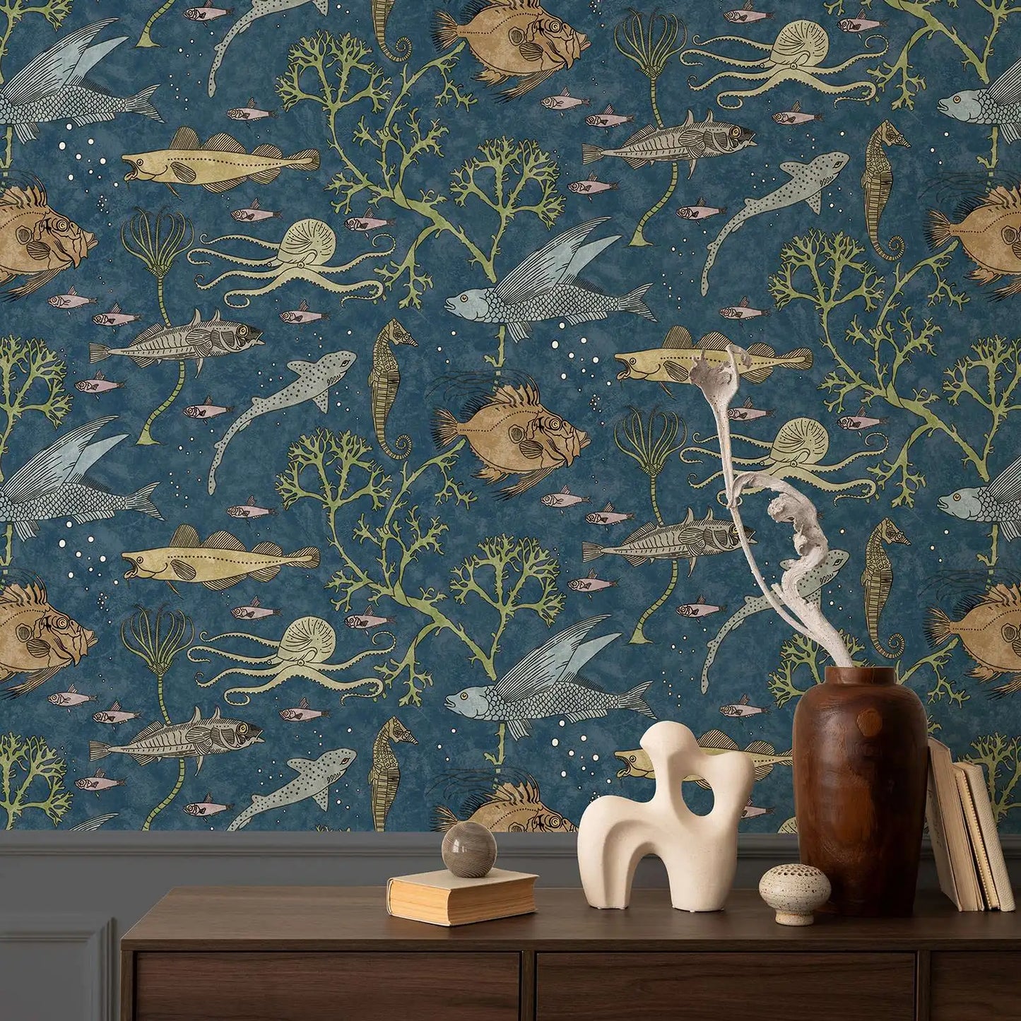 John Dory Wallpaper, Blue Sea Design Wallpaper Peel and Stick Wallpaper,  Fish Nemo Wallpaper, Removable Traditional Wall Papers