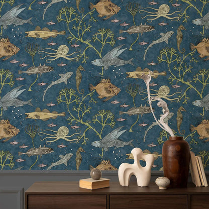 John Dory Wallpaper, Blue Sea Design Wallpaper Peel and Stick Wallpaper,  Fish Nemo Wallpaper, Removable Traditional Wall Papers