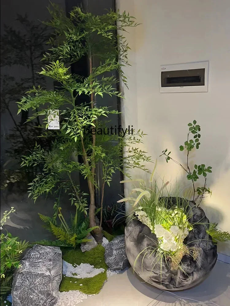 A85 Artificial Green Plant Spherical Bubble Carving Soft Decoration Hallway Indoor and Outdoor Rockery Lighting Ornaments