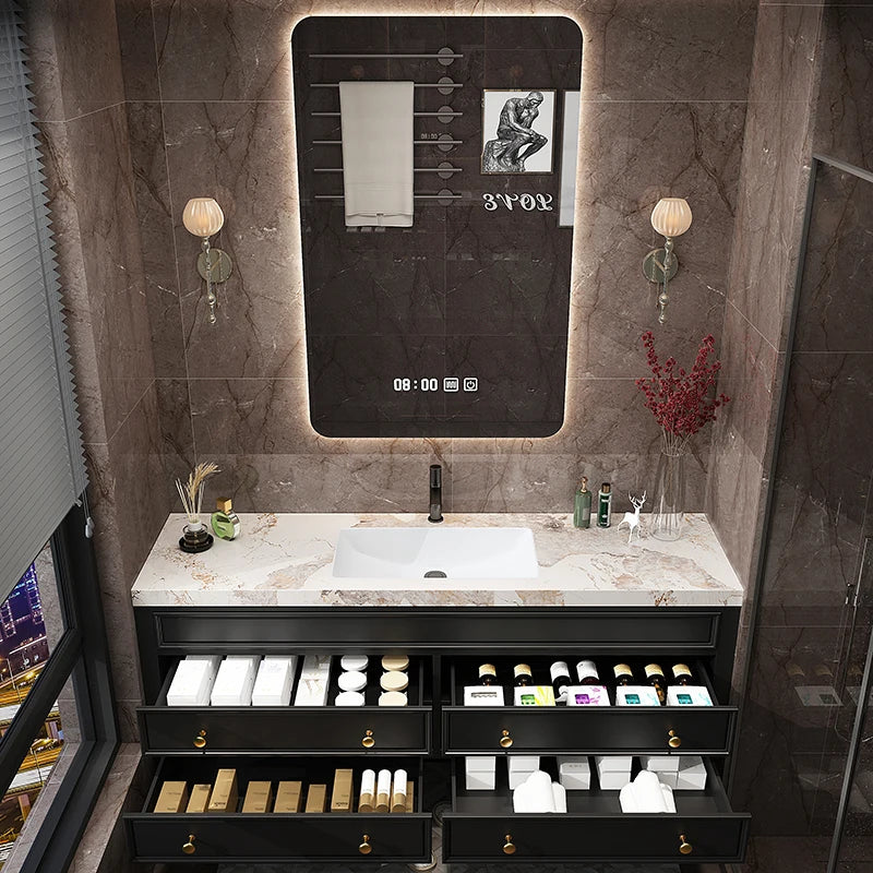Rustic Retro Bathroom Cabinet Luxury Integrated Black Vanity Bathroom Cabinet Storage Organization Mobile Bagno Home Furniture