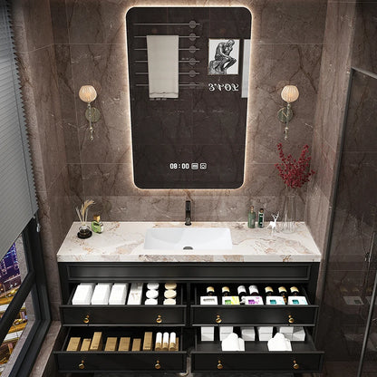 Rustic Retro Bathroom Cabinet Luxury Integrated Black Vanity Bathroom Cabinet Storage Organization Mobile Bagno Home Furniture