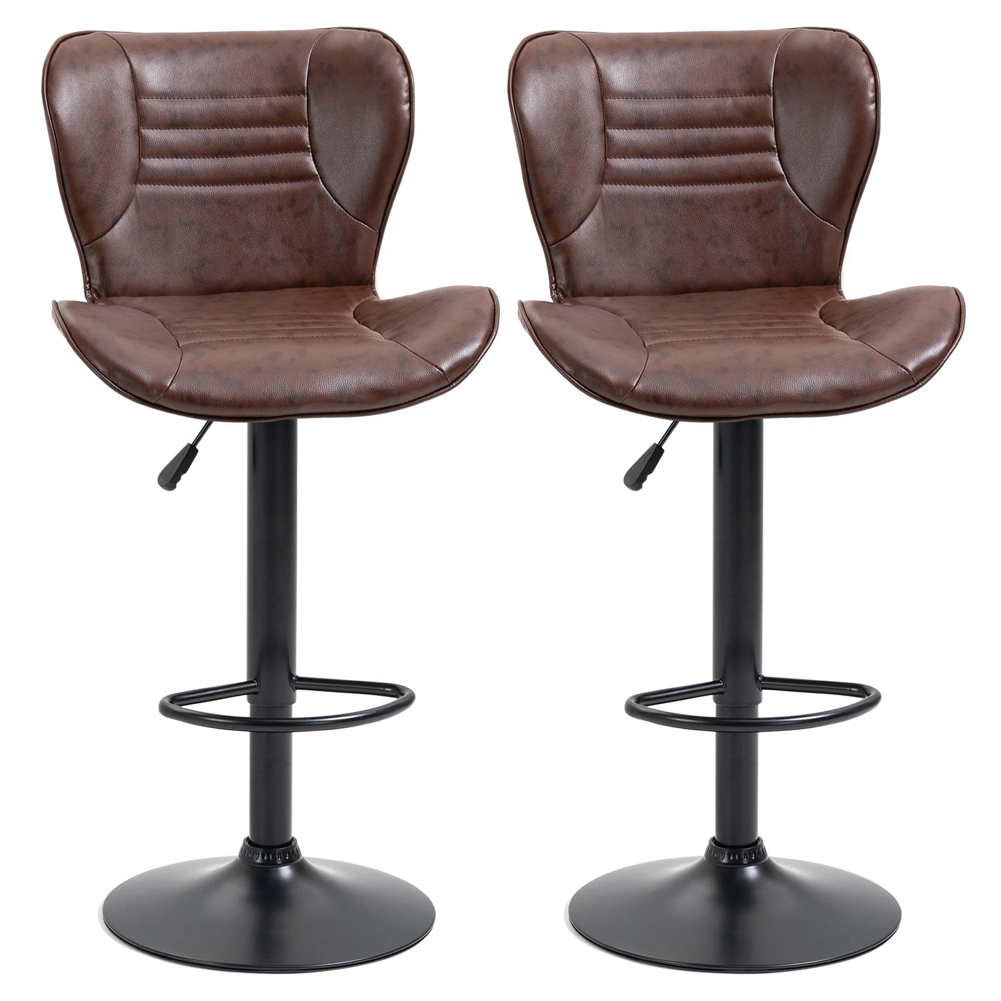 Homcom Set of 2 Height-Adjustable Swivel Bar Stools with Footrest