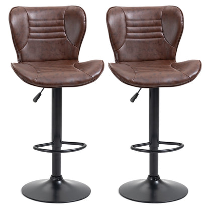 Homcom Set of 2 Height-Adjustable Swivel Bar Stools with Footrest