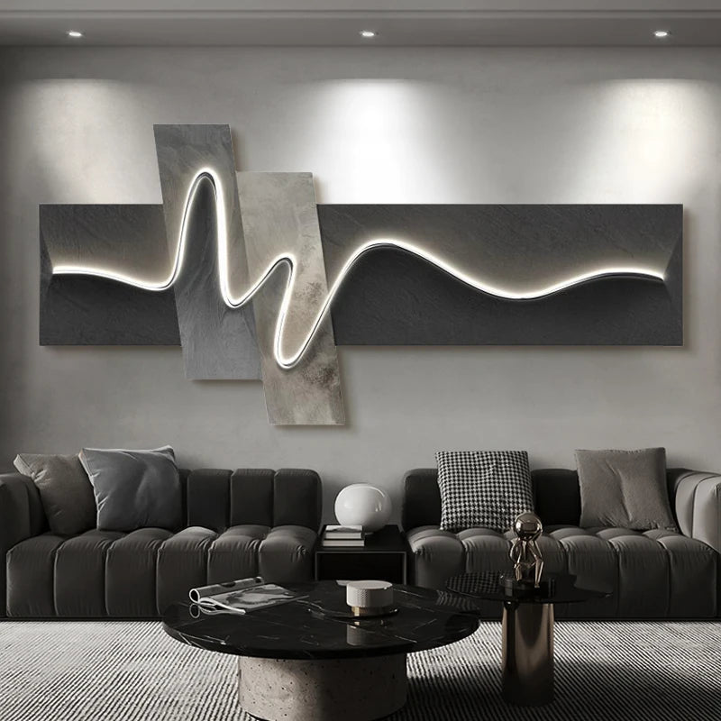 Main bedroom living room geometric office decor painting with lights luxury sofa TV background wall hanging picture bedroom beds