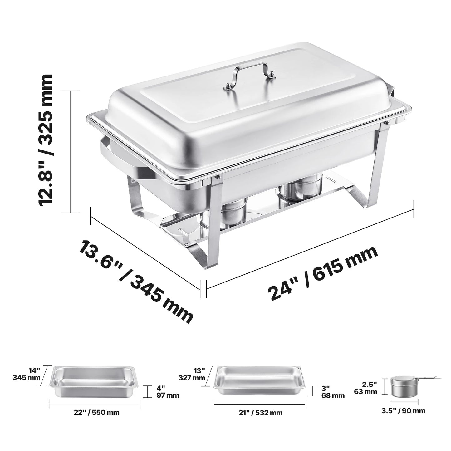 SucceBuy 8 Qt 4 Pack Chafing Dish Buffet Set Stainless Steel Chafer with 2 Full Size and 4 Half Size Pans Catering Warmer Server