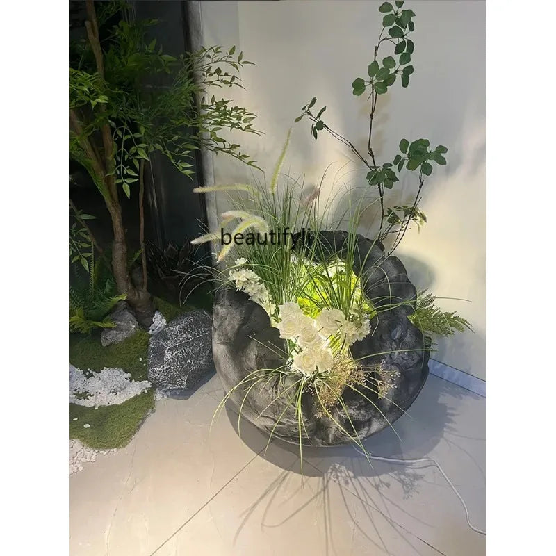 A85 Artificial Green Plant Spherical Bubble Carving Soft Decoration Hallway Indoor and Outdoor Rockery Lighting Ornaments