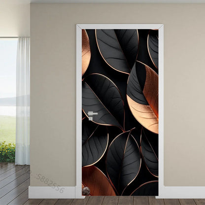 Black Art Mural Wood Texture Flower Star Waterproof Self-Adhesive Wallpaper Stickers for Door Bedroom Living Room Cabinets Decor