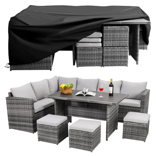 7pc Wicker Patio Furniture Set Dining Table Chairs Ottoman Outdoor Garden Grey, Custom