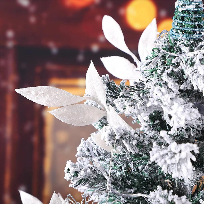 5Pcs Christmas Decoration Glitter Artificial Leaves Bouquet Xmas Tree for Home Decor DIY Wreath Crafts Gift Garland Accessories