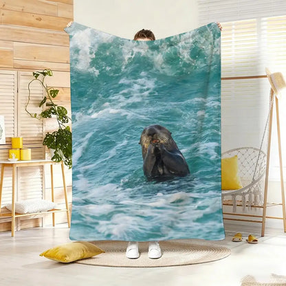 Marine animal sea otters Throw Soft Warm Throw Blanket for Bedroom Living Room Bed Travel Camping Picnic Gift