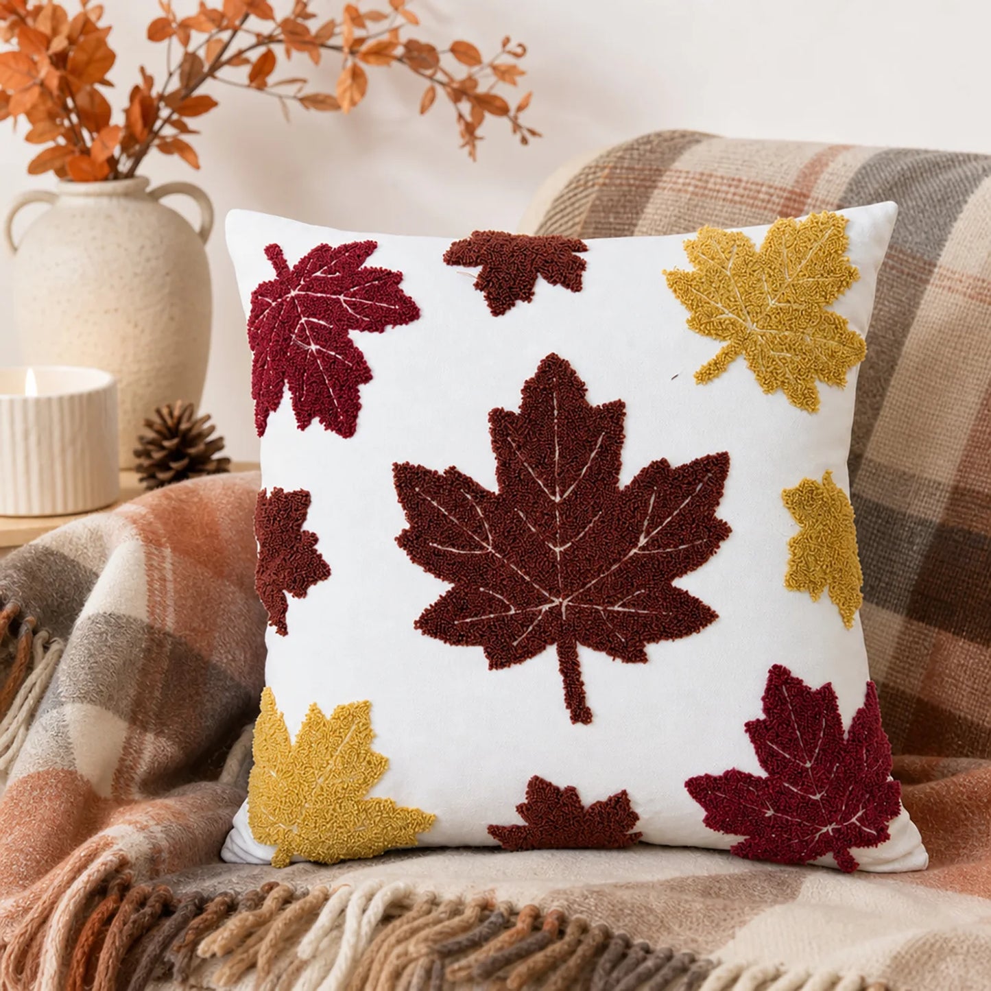 Fall Towel Embroidered Throw Pillow Cover Cojines Maple Leaf Acorn Sofa Throw Pillowcase Living Room Decorative Cushion Covers