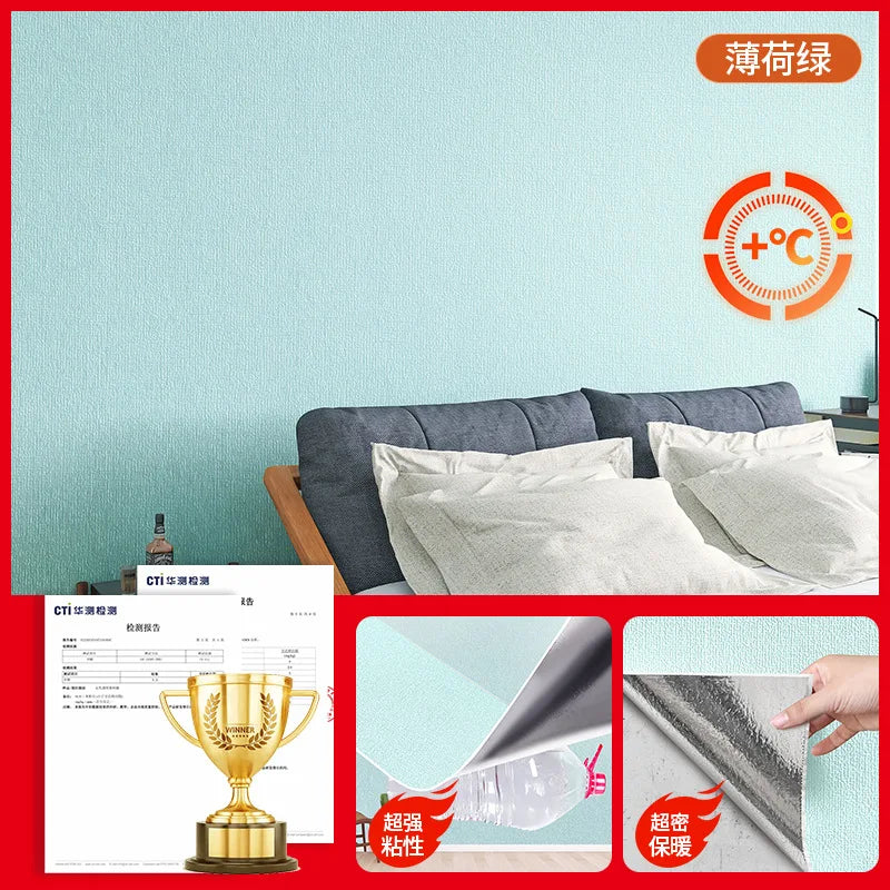 Linen Anti Mold Wallpaper for New Home Insulation Waterproof and Anti-collision Background Wall Self-adhesive Wall Stickers