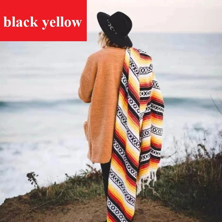 Mexico Blanket Rug Mat Geometry Woven Tassels Shawl Beach Picnic Mat Yoga Cotton Living Room Kitchen Camping, Picnic, Outdoor