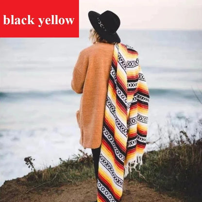 Mexico Blanket Rug Mat Geometry Woven Tassels Shawl Beach Picnic Mat Yoga Cotton Living Room Kitchen Camping, Picnic, Outdoor
