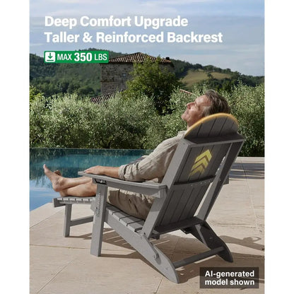 Weather-Resistant HDPE 2-Piece Adirondack Set, Adjustable Backrest, Ottoman & Cup Holder for Outdoor Patio/Porch/Fire Pit
