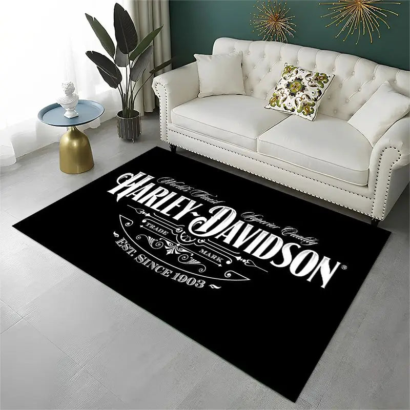 Retro H-Harleys Racing Moto Non-Slip Area Rug for Living Room,Bedroom,Playroom,Soft Carpet Floor Mat Home Decor Rug Kids Room