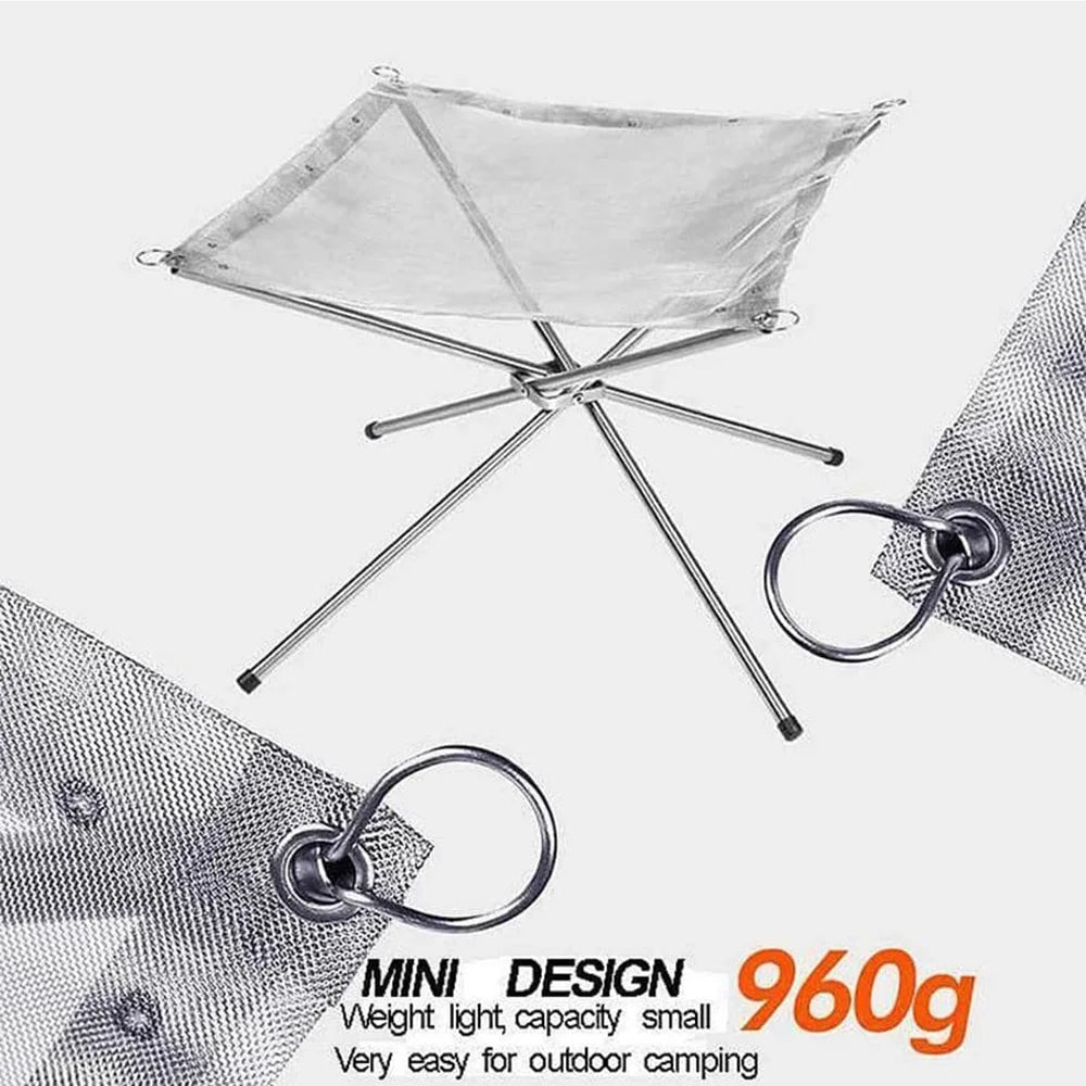 Outdoor BBQ Bonfire Rack Portable Camping Fire Pit Grill Stainless Steel Mesh Fire Pit Wood Stove Stand Foldable Fire Frame Rack