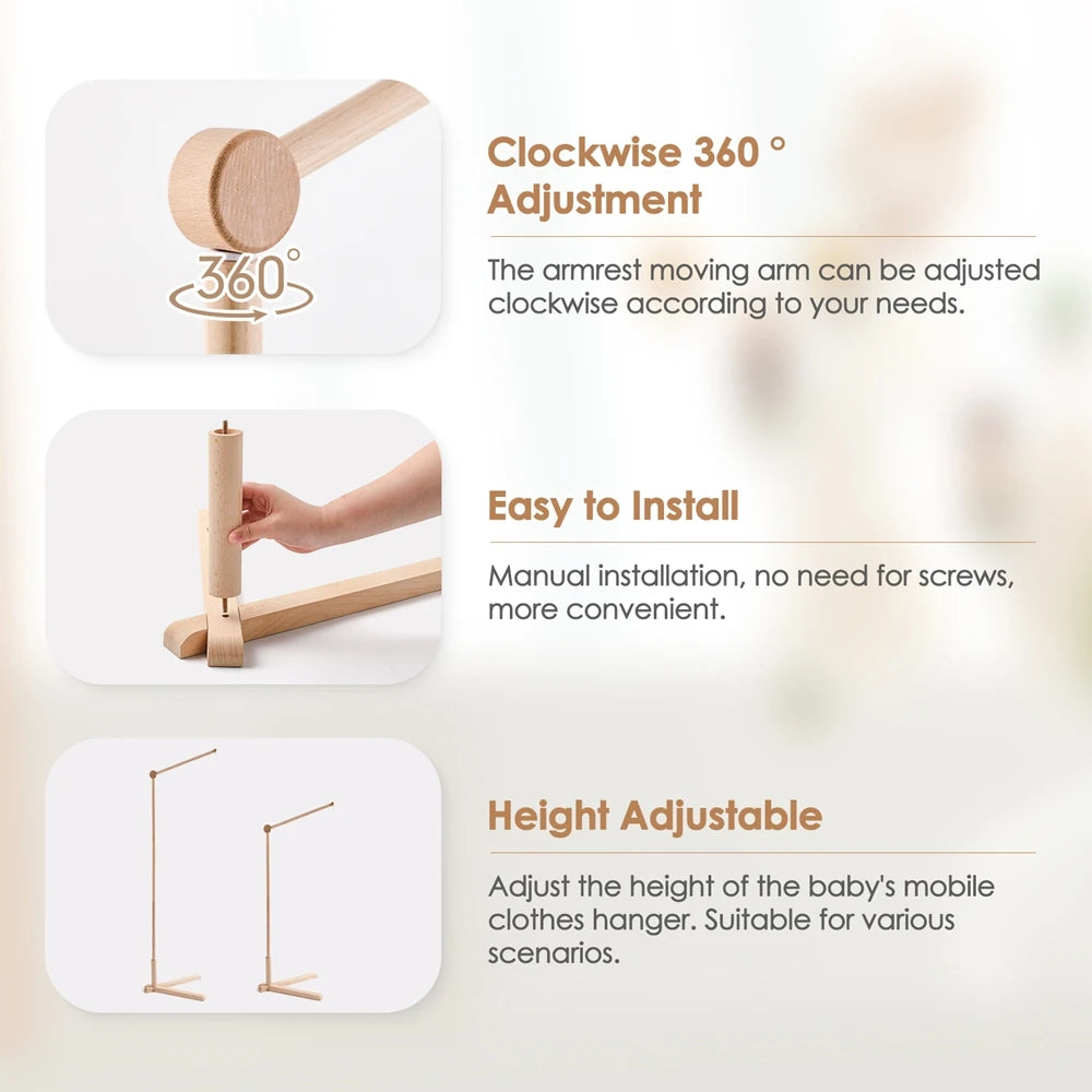 Baby Rattle Toy 0-12 Months Toys Wooden Mobile Bed Bell Floor Stand Bracket Newborn Bed Bell Hanging Holder Bracket Infant Crib