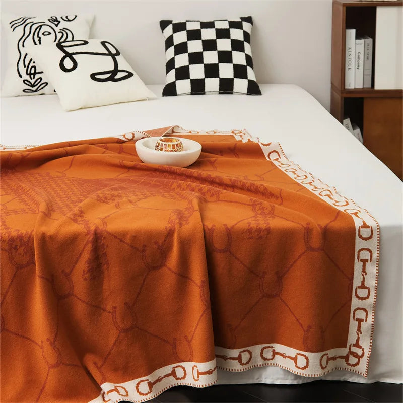 Luxury Horse Knitted Blanket Gray Bedspread Modern Orange Decorative For Sofa Throw Warm Living Room Bedding Home Decorations